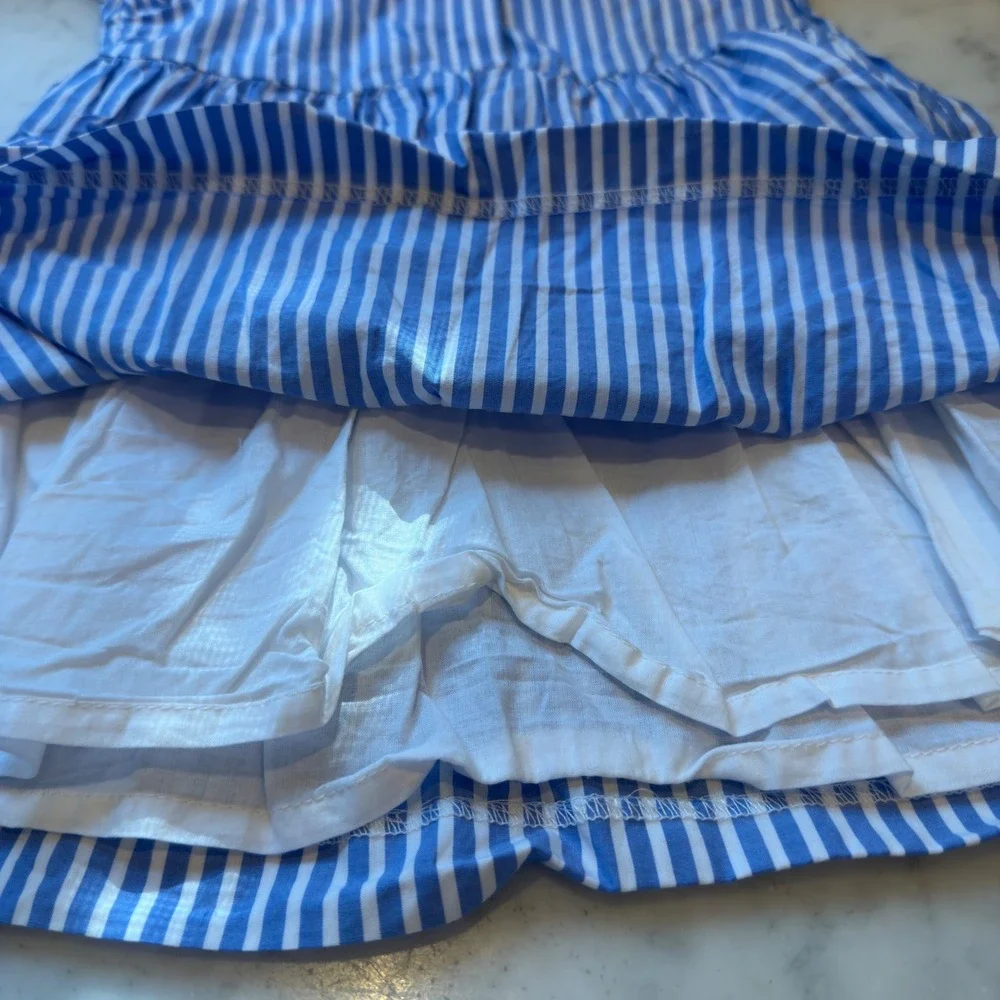 Jacadi Paris Girls Dress 24M Blue Striped Heart Flower Short‎ Sleeve Collar